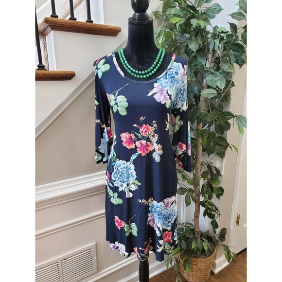 Karen Kane Wild Flower Garden Rose Cold Shoulder Viscose Knee Length Dress Large - Picture 1 of 14